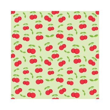 Cherry pattern on light green background for summer textile design