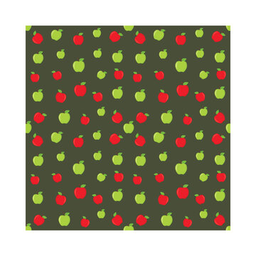 Apple pattern with red and green fruit on dark background