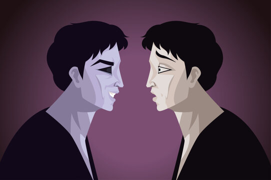 man facing evil doppelganger