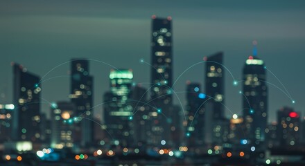 City Skyline at Night with Connections