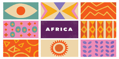 Colorful geometric patterns and the word africa in a grid arrangement © MituRani