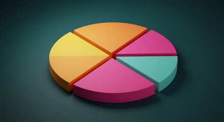 Obraz premium Colorful 3D pie chart divided into five sections on green background