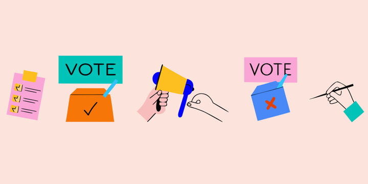 voting and election icons including ballot box megaphone
