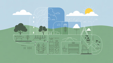 Naklejka premium Sustainable ecosystem with green landscape and natural elements