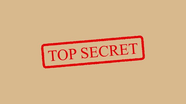 Vintage top secret file folder with bold red stamp, aged papers, and retro espionage aesthetic. Motion graphics of document concept.
