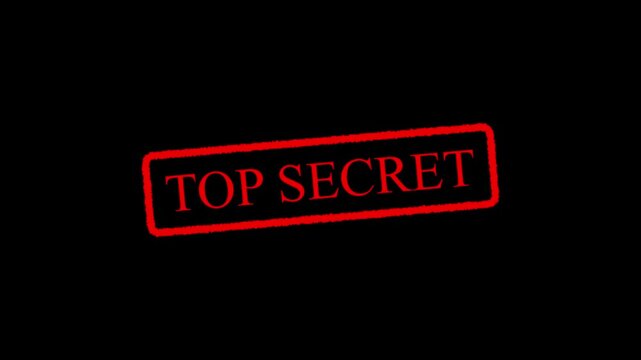 Vintage top secret file folder with bold red stamp, aged papers, and retro espionage aesthetic. Motion graphics of document concept.