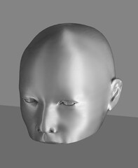 Male mannequin head closeup isolated on a grey background