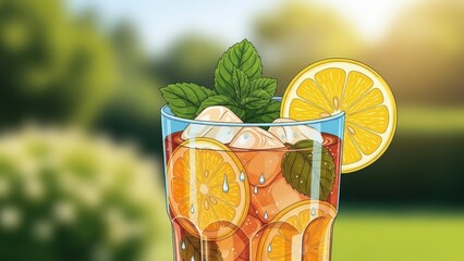 Refreshing Iced Tea with Lemon and Mint.