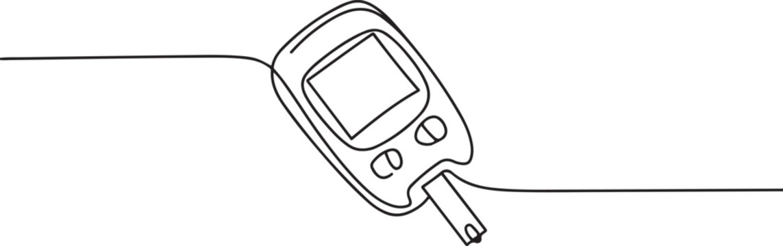 Continuous one line drawing of glucometer. Blood glucose test. one line Art icon drawing vector