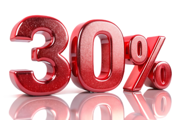 Red thirty percent discount sign on white background isolated on a transparent background