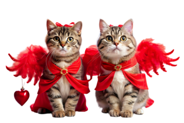 Two Adorable Brown Tabby Cats Dressed as Angels isolated on a transparent background brown cats kittens
