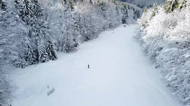Aerial view of the ski slope in Sovata resort - Romania in winter