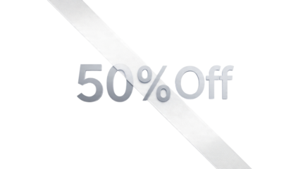 50% Off silver promotional sign