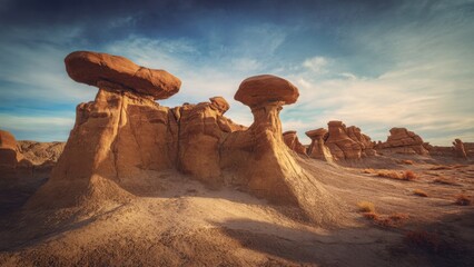Alien landscape with balanced rock formations