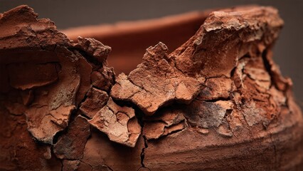 Fototapeta premium Broken terracotta pottery fragment close-up