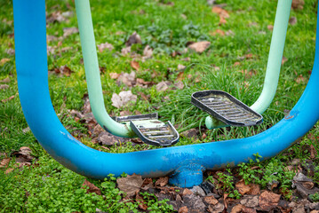 Close Up of Green Fitness Equipment in a Park The Concept of Healthy Lifestyle