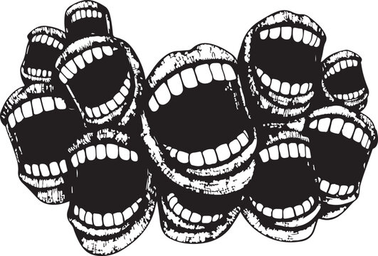Cartoon mouths with hearts in mouths saying please shut up