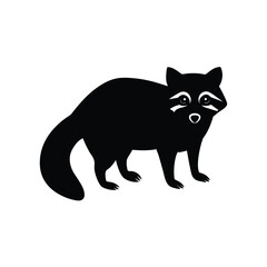 Obraz premium Common raccoon silhouette on white background, nocturnal mammal profile for forest wildlife, nature parks, and animal mascot designs.