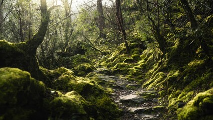 Lush Mossy Forest Trail Landscape