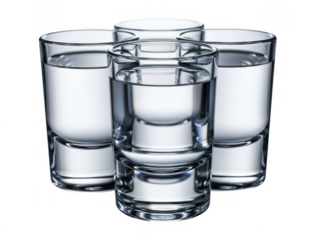 Four glasses of water isolated on transparent background