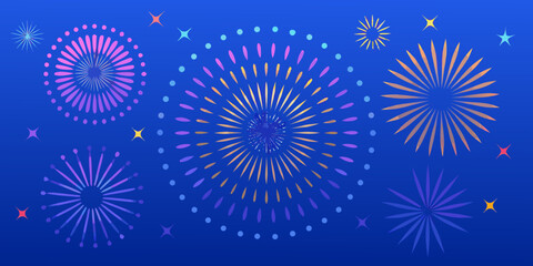 A vibrant display of colorful fireworks on a dark blue background