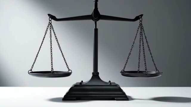 Justice scales on neutral background symbolizing balance, fairness and equality. Minimal legal concept represents law, judgment and ethical decision making in professional context.