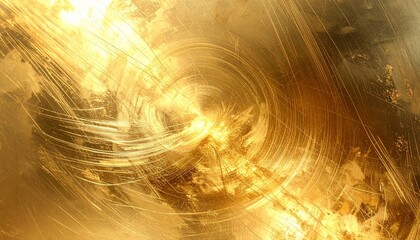 Brushed golden metallic surface with diagonal streaks and radiant reflections on white background.