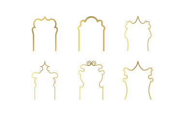 Obraz premium Golden Islamic Arch Outline PNG on Transparent Background, Mughal Arabic Mosque Frame Line Art