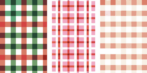 A vibrant collection of checkered patterns in red green and peach tones