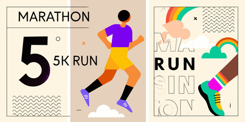 Colorful illustration depicting a runner and marathon 5k run event promotion