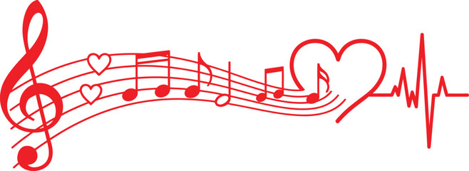 Musical heartbeat with red heart and musical notes, representing love for music © Creative_Tess