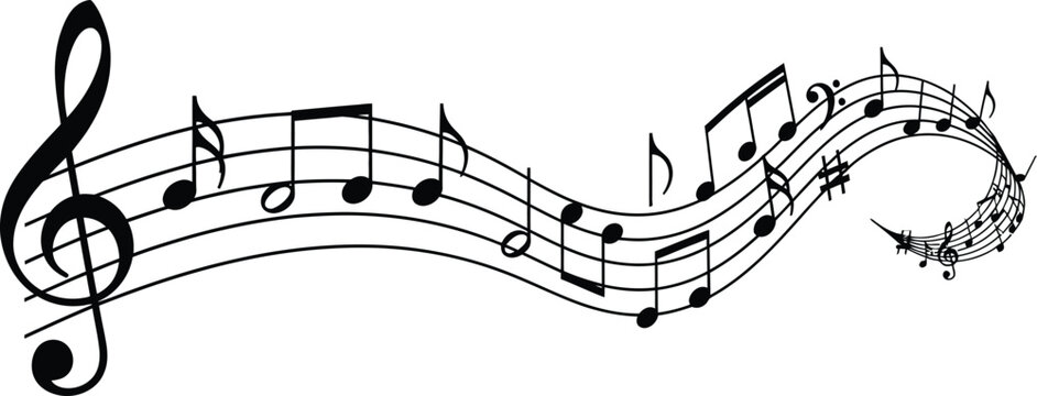 Abstract Wavy Music Staff with Treble Clef and Flowing Musical Notes Composition