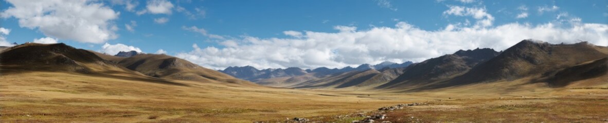 Majestic mountain landscape panoramic view under blue sky