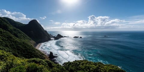 Stunning coastal landscape with ocean cliffs and blue sky in daylight