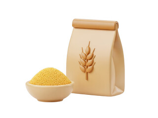 Wheat bag and bowl of grains isolated on transparent background