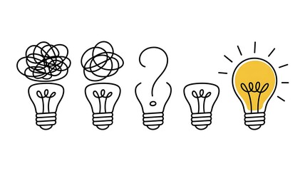 Progression from Confusion to Idea: Light Bulbs Illustrating Problem Solving Process