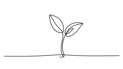 Pure Two-Leaf Plant One Line Drawing | Serene Growth & Nature Minimalist Icon