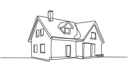 Simple Continuous Line Art of a Classic Family Home - Minimalist House Sketch