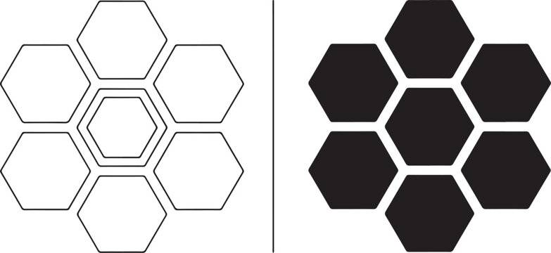 Abstract Hexagonal Patterns: White Outlines vs. Solid Black Shapes