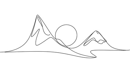 Simple One Line Drawing: Mountain Range & Sun - Minimalist Nature Art