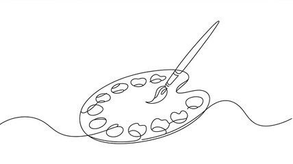 Single Line Drawing: Artist's Paint Palette with Brush Minimalist Art