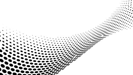 Abstract flowing wave of black dots on white background digital art