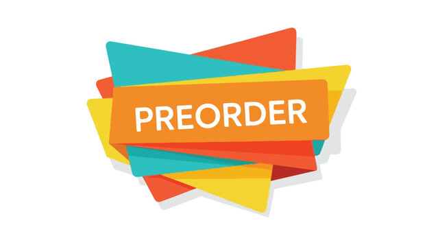 Colorful abstract graphic with a preorder banner on a white background.