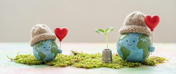 Creative environmental awareness event featuring playful earth characters indoor setting fun content type whimsical environment close-up viewpoint promoting sustainability concept