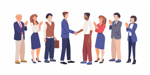 Fototapeta premium Diverse group of professionals clapping and shaking hands in a business setting