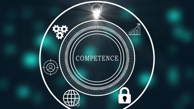 COMPETENCE Strategy Concept with Business Technology Network, Data Analytics, Online Advertising, Social Media and Growth Interface
