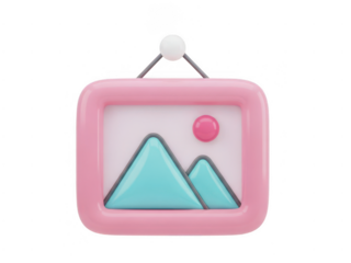 Pink picture frame with mountain icon isolated on transparent background