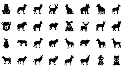 Fototapeta premium Black and white animal silhouettes arranged in clean vector icon rows
