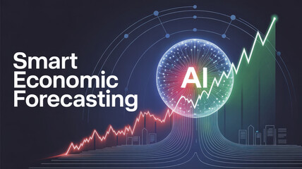 Smart Economic Forecasting: An abstract digital depiction of the concept showcasing the dynamic interplay of AI in predicting economic trends, illustrated with vibrant graphs and data visualization.