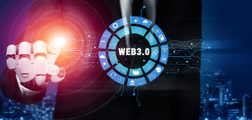 AI integration in the Web 3.0 technology ecosystem and its digital applications. An interface showcasing AI in the next generation internet. Motif